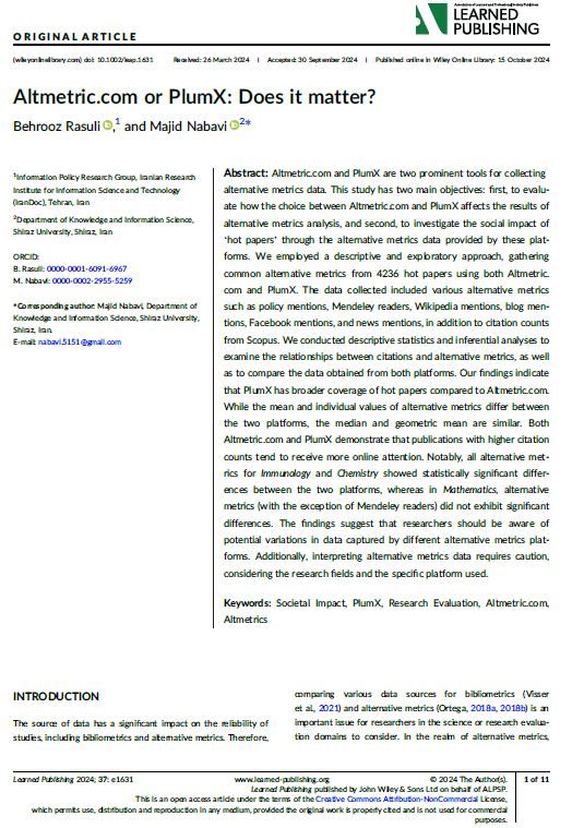 Altmetric.com or PlumX: Does it matter?
