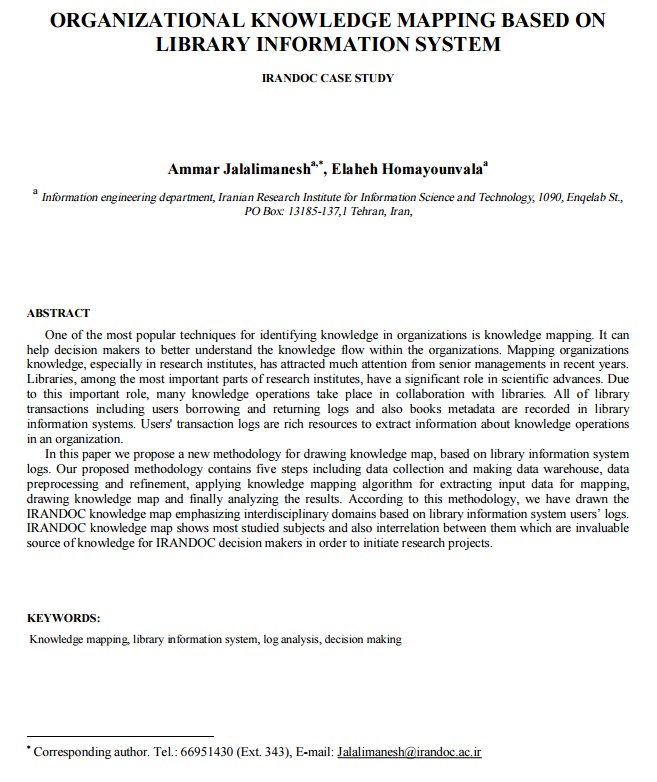 Organizational knowledge mapping based on library information system: IRANDOC case study