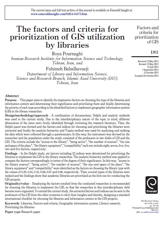 The factors and criteria for prioritization of GIS utilization by libraries