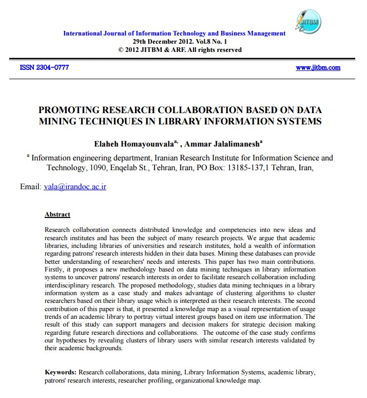 Promoting Research Collaboration Based on Data Mining Techniques in Library Information Systems