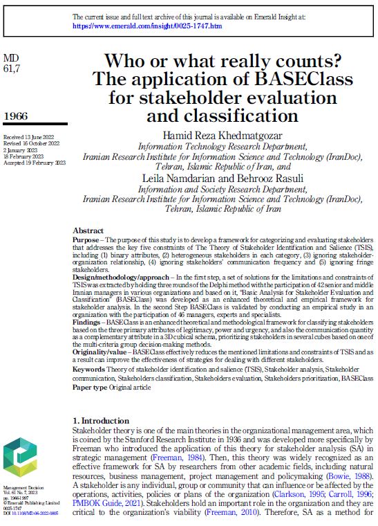 Who or what really counts? The application of BASEClass for stakeholder evaluation and classification
