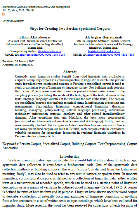 STEPS FOR CREATING TWO PERSIAN SPECIALIZED CORPORA