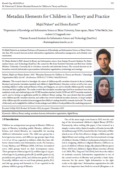 Metadata Elements for Children in Theory and Practice