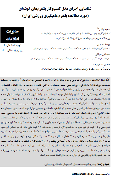 شناسایی اجزای مدل کسب‌وکار پلتفرم‏‌های گوشه‌‏ای (مورد مطالعه: پلتفرم ماهیگیری ورزشی ایران)