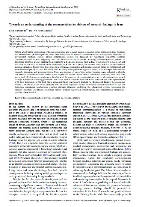Towards an understanding of the commercialization drivers of research findings in Iran