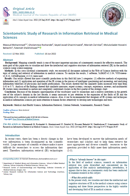 Scientometric Study of Research in Information Retrieval in Medical Sciences