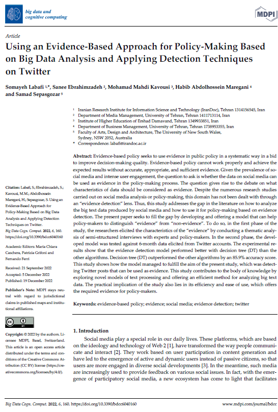 Using an Evidence-Based Approach for Policy-Making Based on Big Data Analysis and Applying Detection Techniques on Twitter