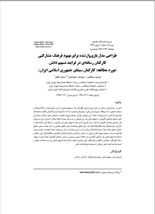 طراحی مدل بازی‌وارشده برای بهبود فرهنگ مشارکتیِ کارکنان رسانه‌ای در فرایند تسهیم دانش (مورد مطالعه: کارکنان سیمای جمهوری اسلامی ایران)