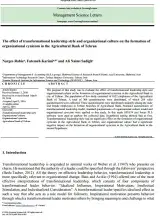 The effect of transformational leadership style and organizational culture on the formation of organizational cynicism in the Agricultural Bank of Tehran