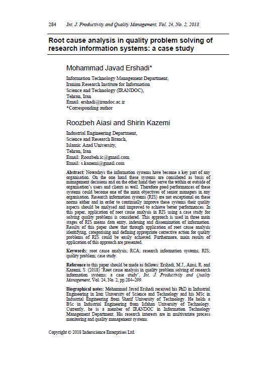 Root Cause Analysis in Quality Problem Solving of Research Information Systems: A Case Study